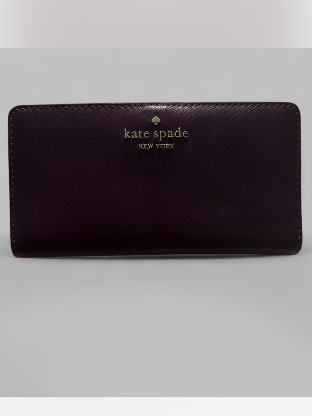 Kate Spade Plum Saffiano Long Zip Wallet with Gold Logo